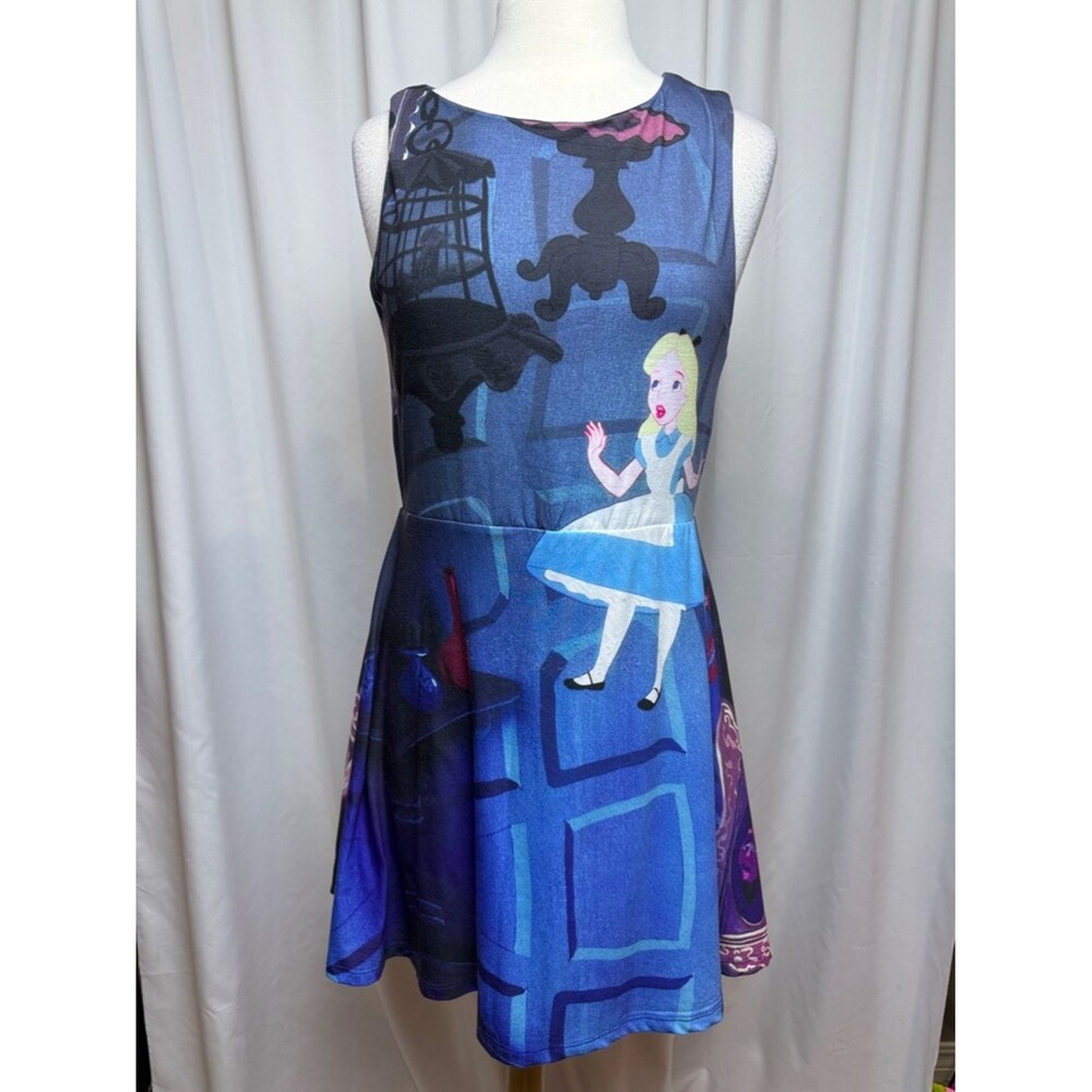 Disney Alice in Wonderland Illustrated Fit-and-Flare Mini Dress, Large